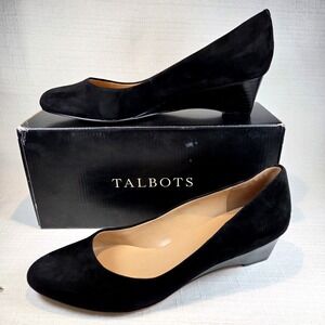 Talbots Porsha Black Suede Wedge Shoes Womens 10M Low Heels Secretary Office NEW